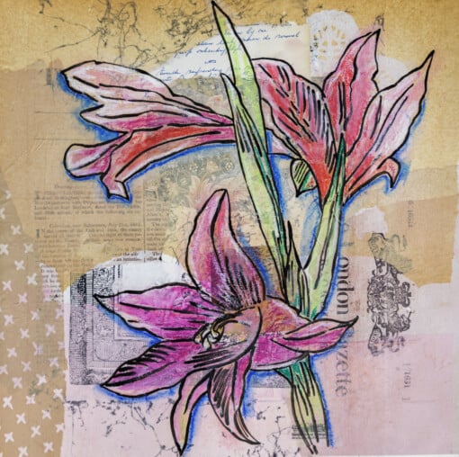 Floral card. Retro 7. Silhouet van bloemen op oud papier