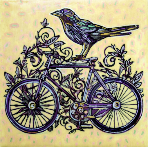 Forgotten bicycle -mini schilderij op hout