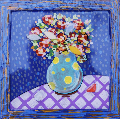 Home Flowers 2 -schilderen onder epoxylaag en mosaic