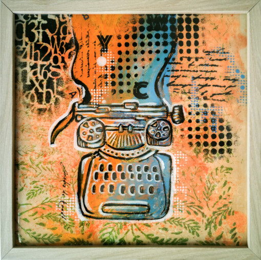 Woorden, woorden... 2- collagekunst onder een epoxylaag