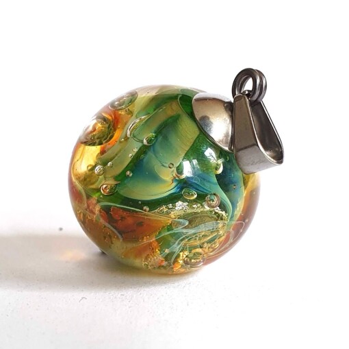 Hanger glaskraal zilverglas opaal groen-goud