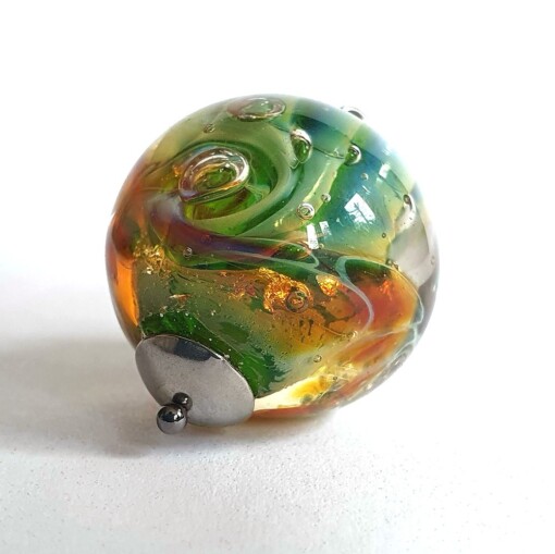 Hanger glaskraal zilverglas opaal groen-goud