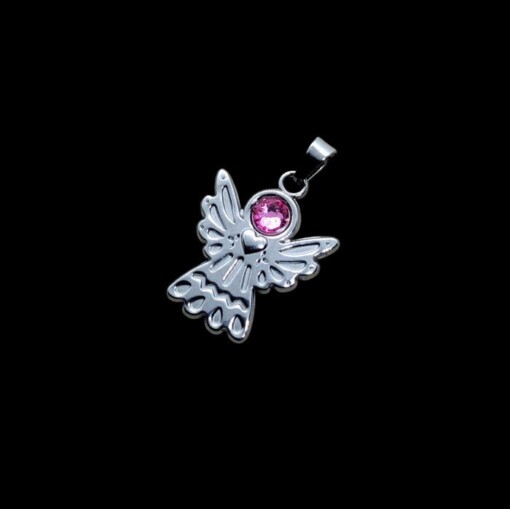 Setje van 5 Stainless steel engel ketting hangers met Swarovski zilverkleurig