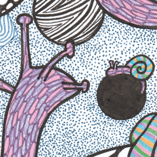 Slakken Tekening - Zwart en Witte bollen - Art Print - Kunst - Black Hole Snails