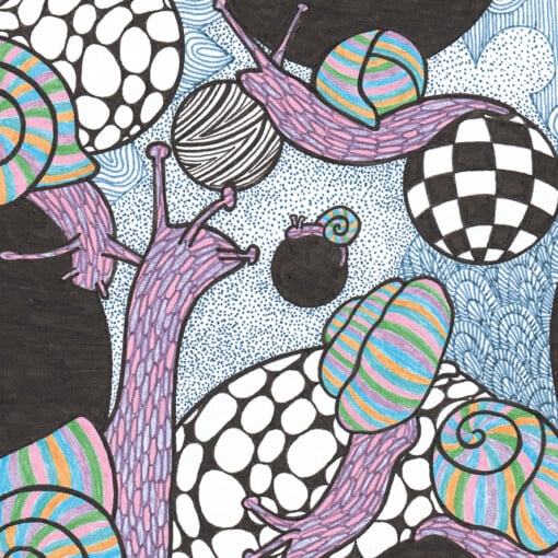 Slakken Tekening - Zwart en Witte bollen - Art Print - Kunst - Black Hole Snails