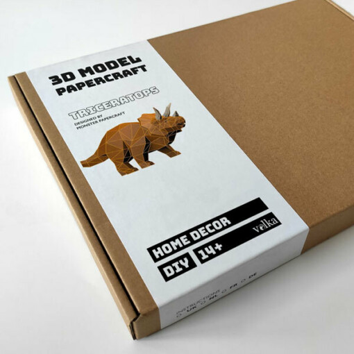 DIY pakket Dinosaurus – Triceratops – compleet knutselpakket met snijmat, liniaal, vouwbeen, mesje