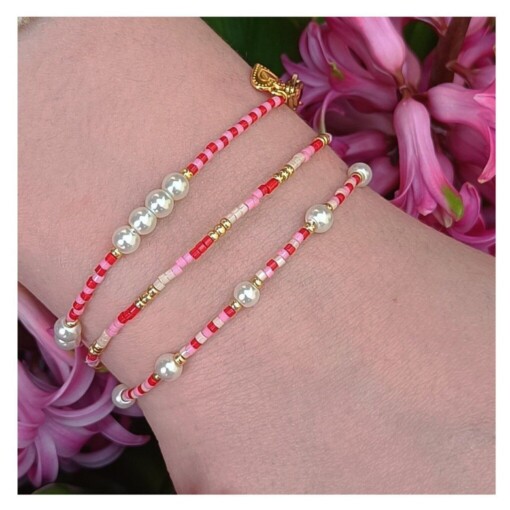 Pearl beads bracelet pink/red