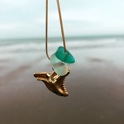 Zeeglas haaientand ketting goud