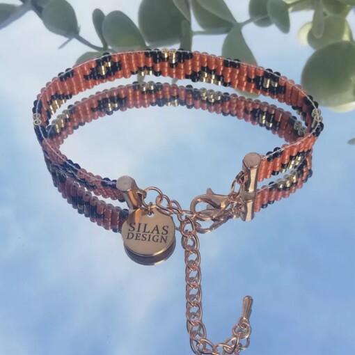 Geweven kralen armband 'Caramel leopard'