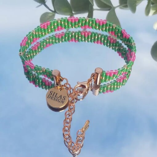 Geweven kralen armband 'Green zigzag'