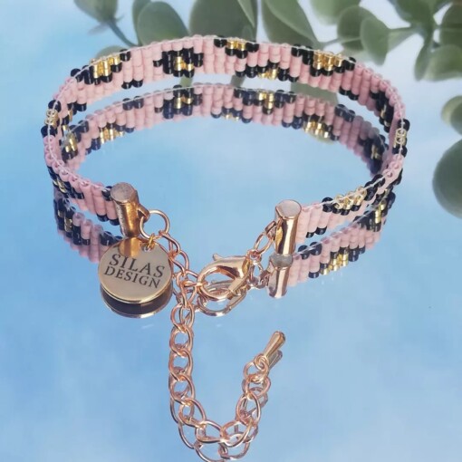 Geweven kralen armband 'Light pink leopard'
