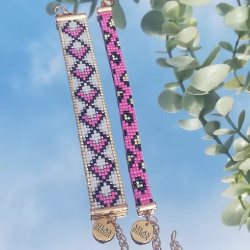 geweven kralen armband 'Hot pink leopard'