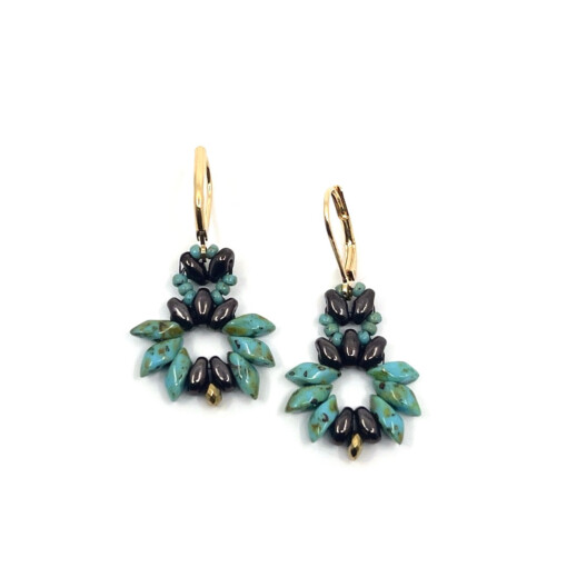 Oorbellen | Miyuki Beads geregen oorbellen | Turquoise & Bruin