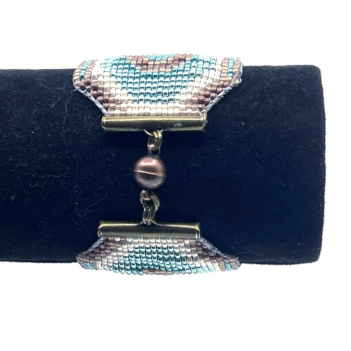 Weef armband met Miyuki kralen | Turquoise - Bruin - Rose -Goudkleurig