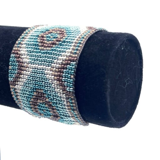 Weef armband met Miyuki kralen | Turquoise - Bruin - Rose -Goudkleurig