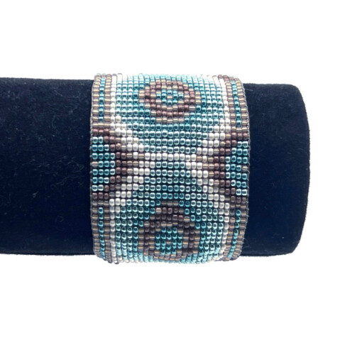 Weef armband met Miyuki kralen | Turquoise - Bruin - Rose -Goudkleurig
