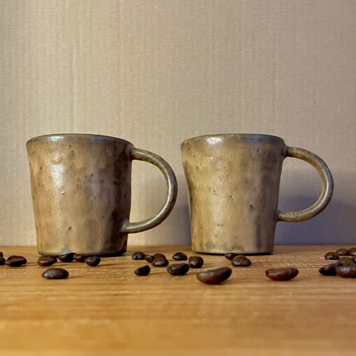 Koffiekopjes keramiek (2 stuks) naturel zand handgedraaid 7,5x7cm