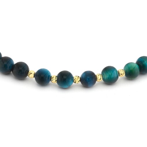 Prachtige armband met Blauwe Tijgeroog en 14 karaat geelgouden kralen