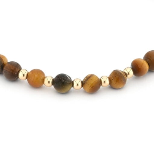 Tijgeroog armband met 14 karaat geelgouden kralen van 2,5 mm
