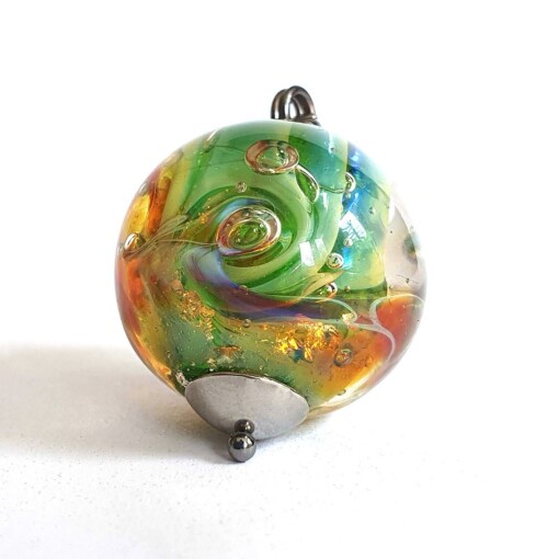 Hanger glaskraal zilverglas opaal groen-goud