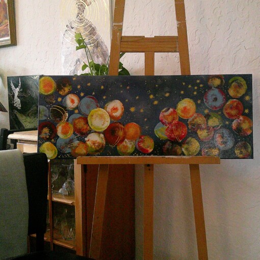 Solar Night - Acrylic fluid art- vele laagjes vloeibaar gietacrylverf  en handgesschilderd