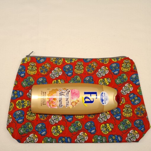 Handgemaakte Toilettas / Make-up Tas met Doodshoofden Print