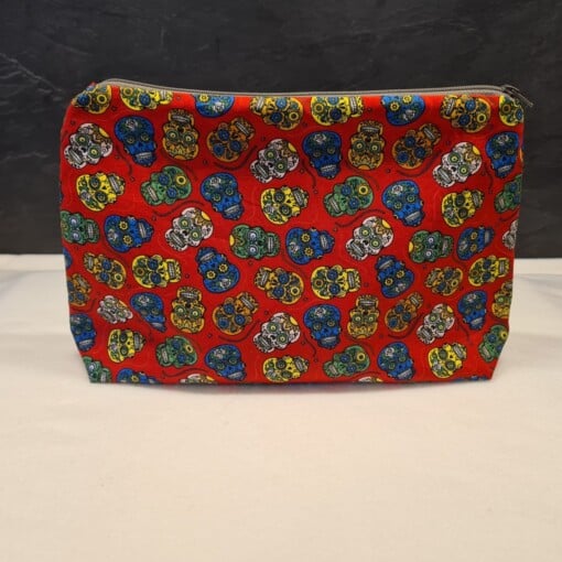 Handgemaakte Toilettas / Make-up Tas met Doodshoofden Print