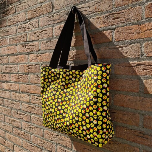 Dubbelzijdige Shopper Tas – Vrolijke Emoticon Print