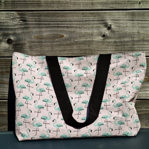 Dubbelzijdige Tropical Strandtas – Flamingo & Zwart