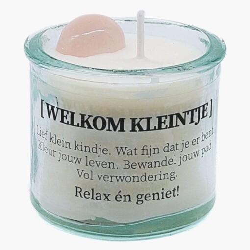 Geboortekaars met edelsteen - Welkom kleintje - meisje 5cm