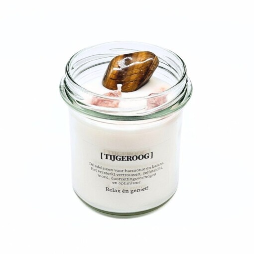 Kaars met edelsteen en geurdecoratie - Tijgeroog