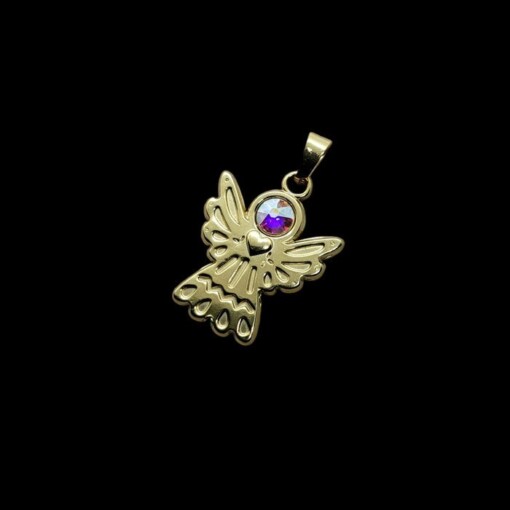 Setje van 5 Stainless steel engel ketting hangers met Swarovski goudkleurig