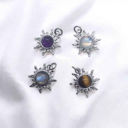 Stainless steel ketting met zon hanger amethist