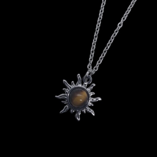 Stainless steel ketting met zon hanger tijgeroog