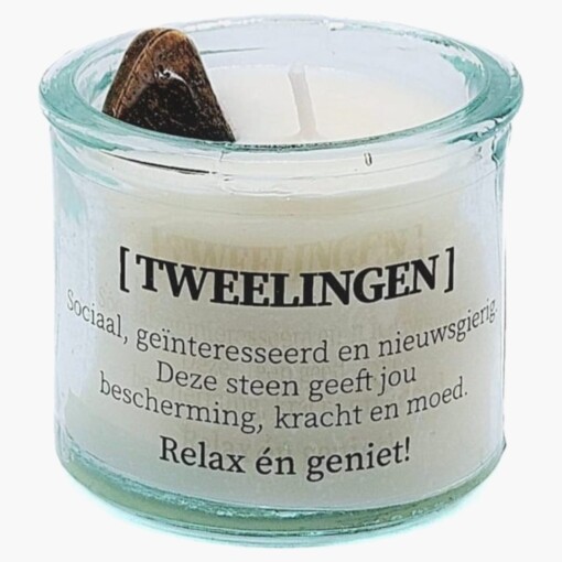 Sterrenbeeld kaars met edelsteen - Tweelingen 5cm