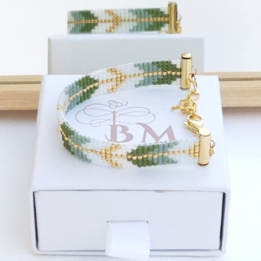 Adrianne / Elegant Handgeweven Miyuki Armband - Goud & Groen