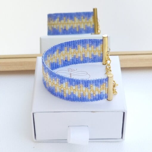Azura Elegance Miyuki Armband - Blauw & Goud