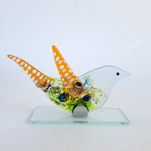Geluksvogel van gerecycled glas maat L