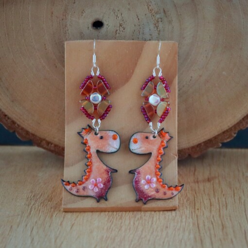 Koningsdag oorbellen met oranje emaille draken en sterling zilver