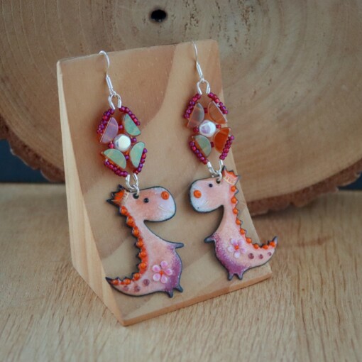 Koningsdag oorbellen met oranje emaille draken en sterling zilver