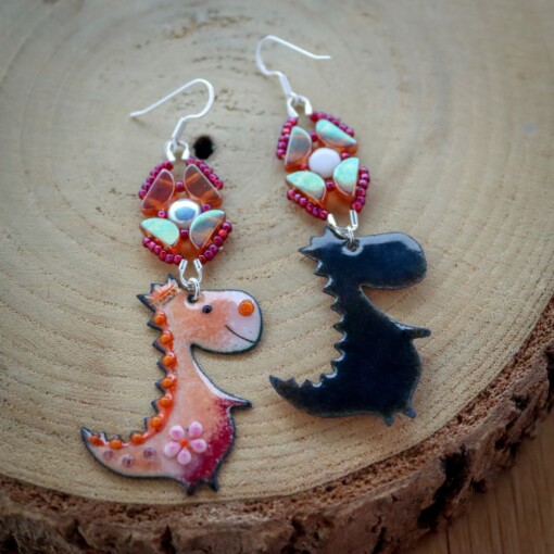 Koningsdag oorbellen met oranje emaille draken en sterling zilver
