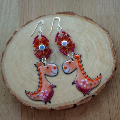 Koningsdag oorbellen met oranje emaille draken en sterling zilver