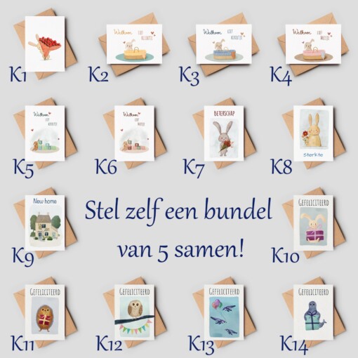 Mix & match je eigen bundel van 5 kaartjes - A6 formaat, inclusief envelop