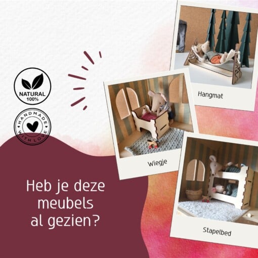 Poppenhuis 1 persoons bed - Miniatuurhuis Bed met matras, kussen en dekbed.