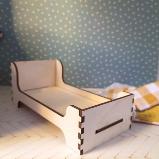 Poppenhuis 1 persoons bed - Miniatuurhuis Bed met matras, kussen en dekbed.