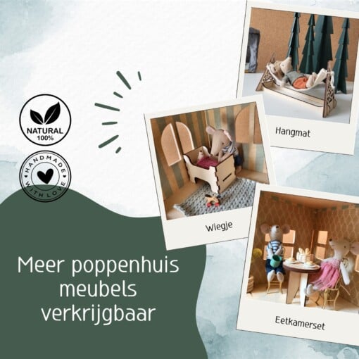 Poppenhuis Stapelbed - Poppenhuismeubel stapelbed met 2 matrassen, slaapzakken en kussens