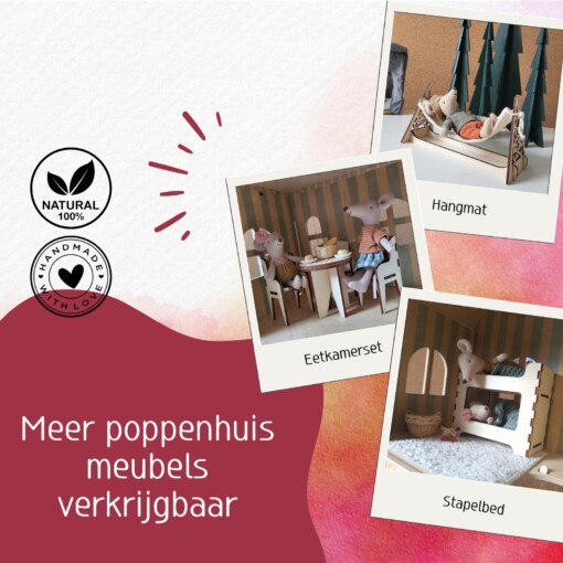 Poppenhuis Wiegje - Miniatuurhuis Wieg met matras en dekentje.