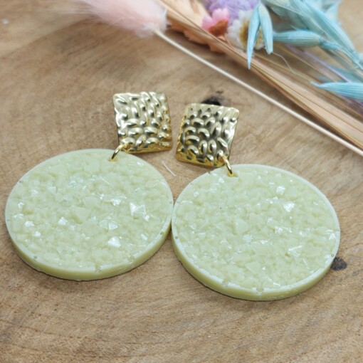 Resin oorstekers rond druzy L Pistache