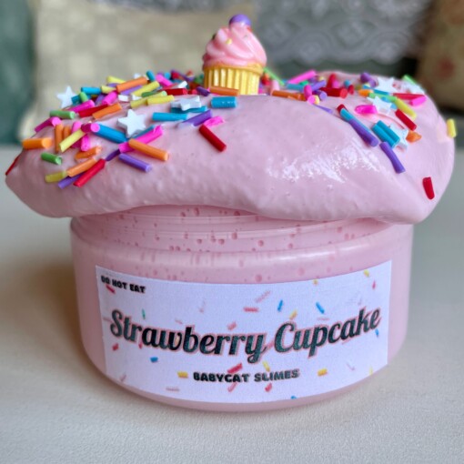 Slijm speelgoed "Strawberry Cupcake" - romige "slay" slijm voor kinderen en volwassenen, geweldig verjaardagscadeau, voor kalmerende en sensorische stimulatie