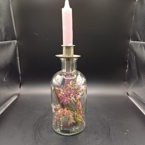 1 Kaarsenhouder met fleurige droogbloemen incl. kaars